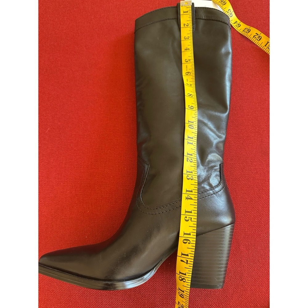 Mango Black Leather Western Knee-High Heeled Boots, NWT, 7.5 - Picture 10 of 13